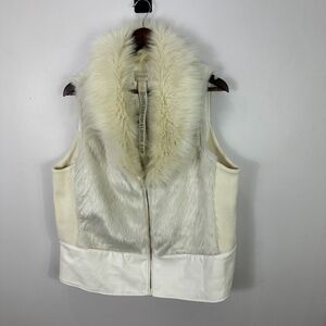 Chico's Faux Fur Vest Women XL 3 Zip Winter Glam Luxe Elegant Edge Mob Wife Boho